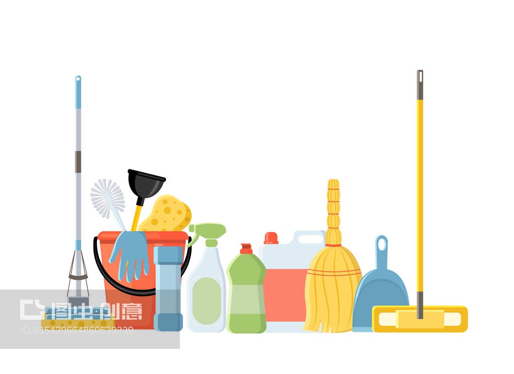 平面卡通風格矢量插圖隔離的清潔工具Cleaning tools in flat cartoon style vector illustration isolate