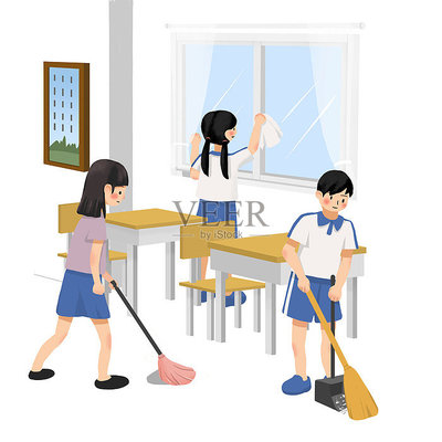 學校里打掃衛生的學生圖片